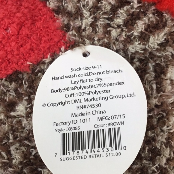 Sock Monkey Fuzzy Socks Women’s 9-11 NWT - Picture 5 of 6